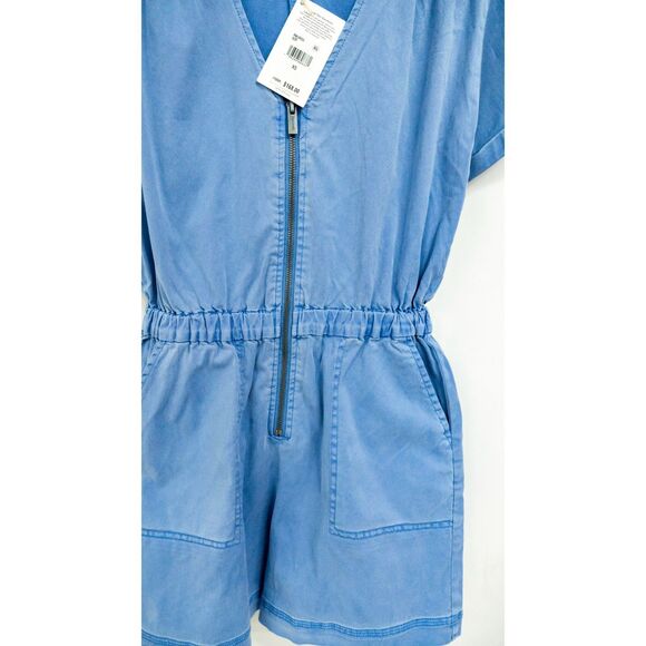 Splendid NWT Azure Blue Emerson Zip Front Casual Short Sleeve Utility Romper XS - Picture 7 of 16